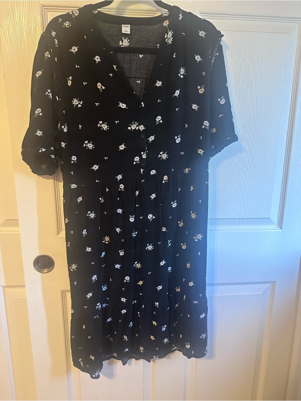 Old Navy Black Mini Dress with White Floral Print